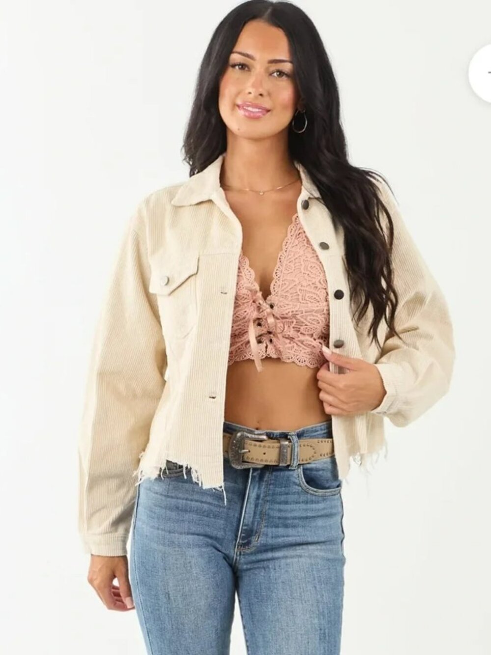 Pol Distressed Hemline Corduroy Jacket